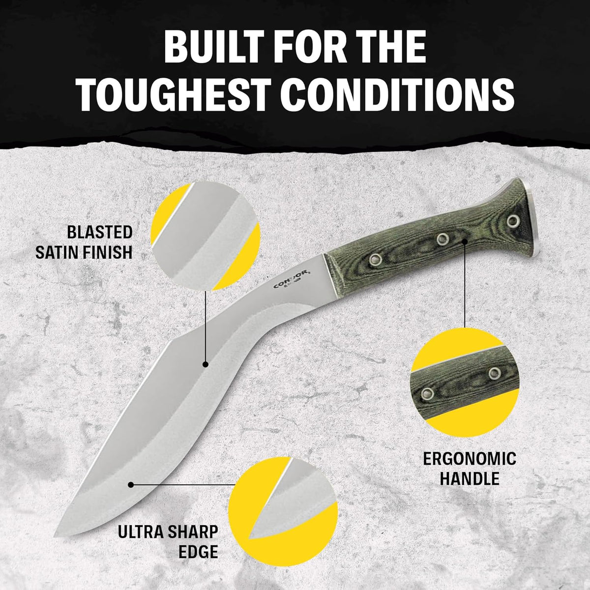 Condor Tool & Knife K-tact Kukri Knife - 1075 High Carbon Steel - Gardening Machete - Micarta