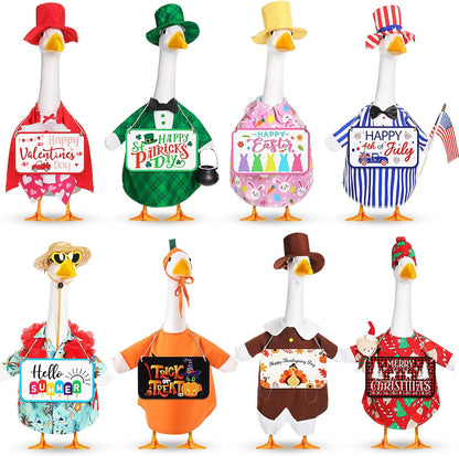 8 Set Seasonal Holiday Goose Outfits Hanging Signs Fall Halloween Christmas Porch Statue Outfits