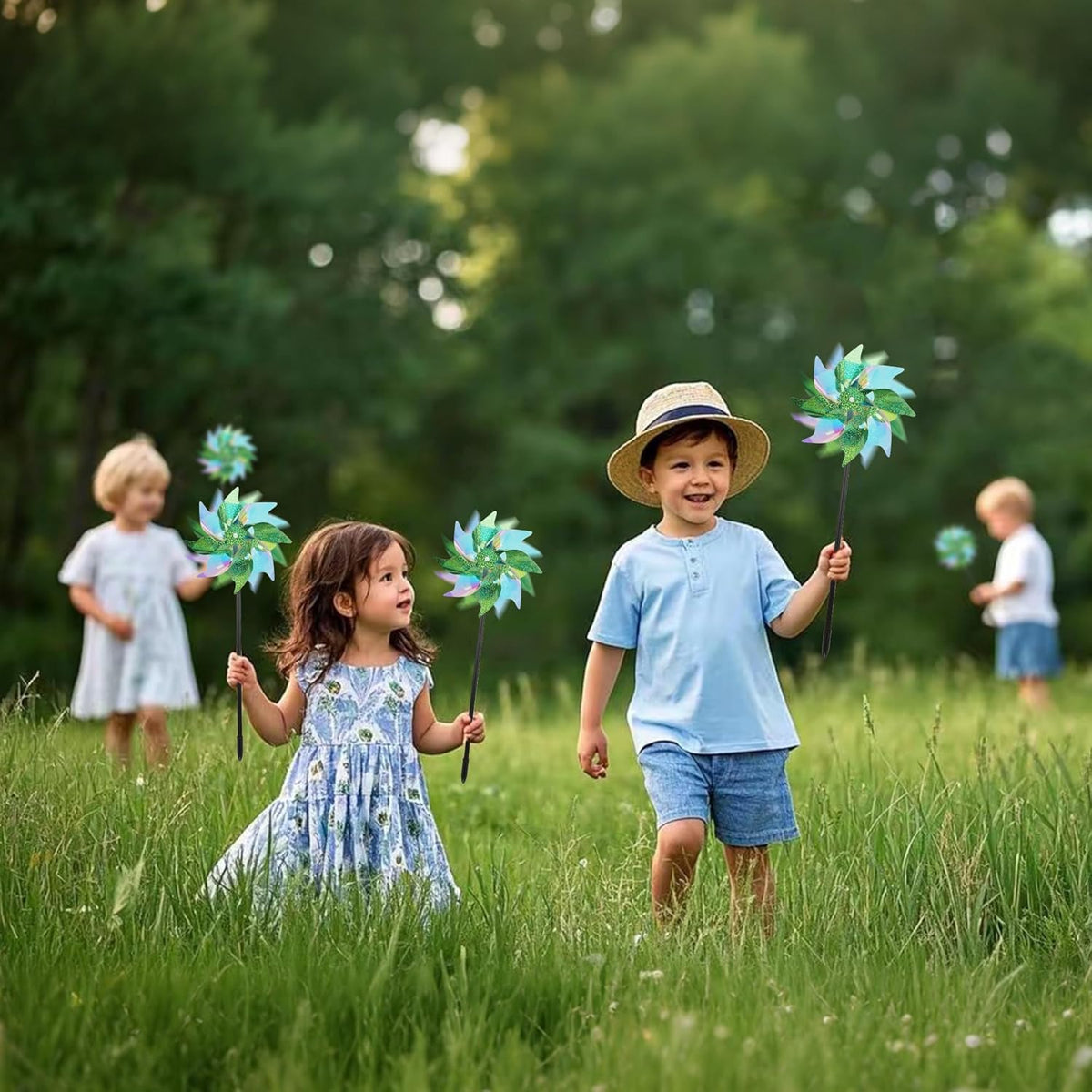 winemana 12 Pcs Reflective Pinwheels Outdoor, Wind Spinners for Yard & Garden, Sparkly Bird