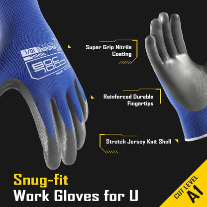 COOLJOB 10 Pairs Nitrile Dipped Safety Work Gloves with Grip, Non-slip Rubber Coated Bulk Garden
