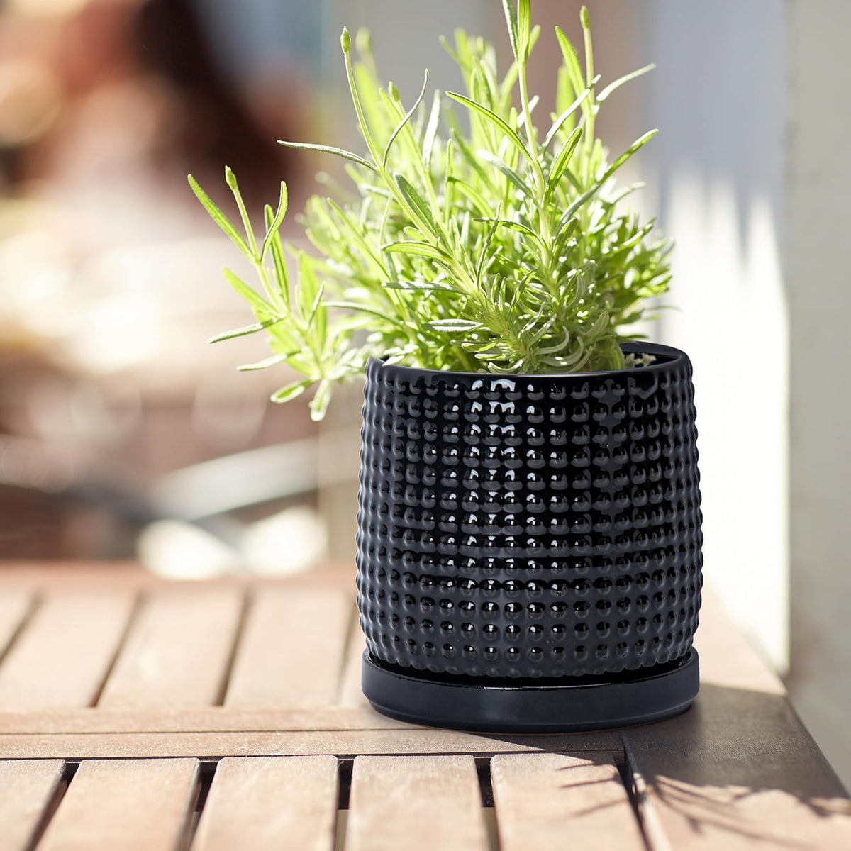 D'vine Dev 4 Inch Ceramic Beaded Stoneware Planter Pot - Flower Pot with Drainage Holes and Saucers