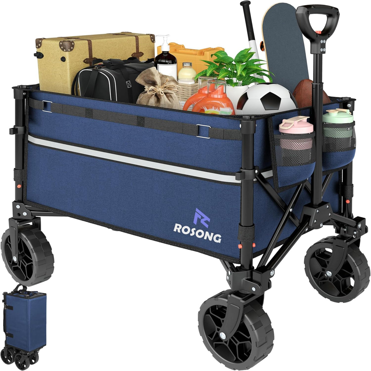 Collapsible Wagon Cart with Wheels Foldable - Folding Utility Heavy Duty Wagons Carts for Grocery