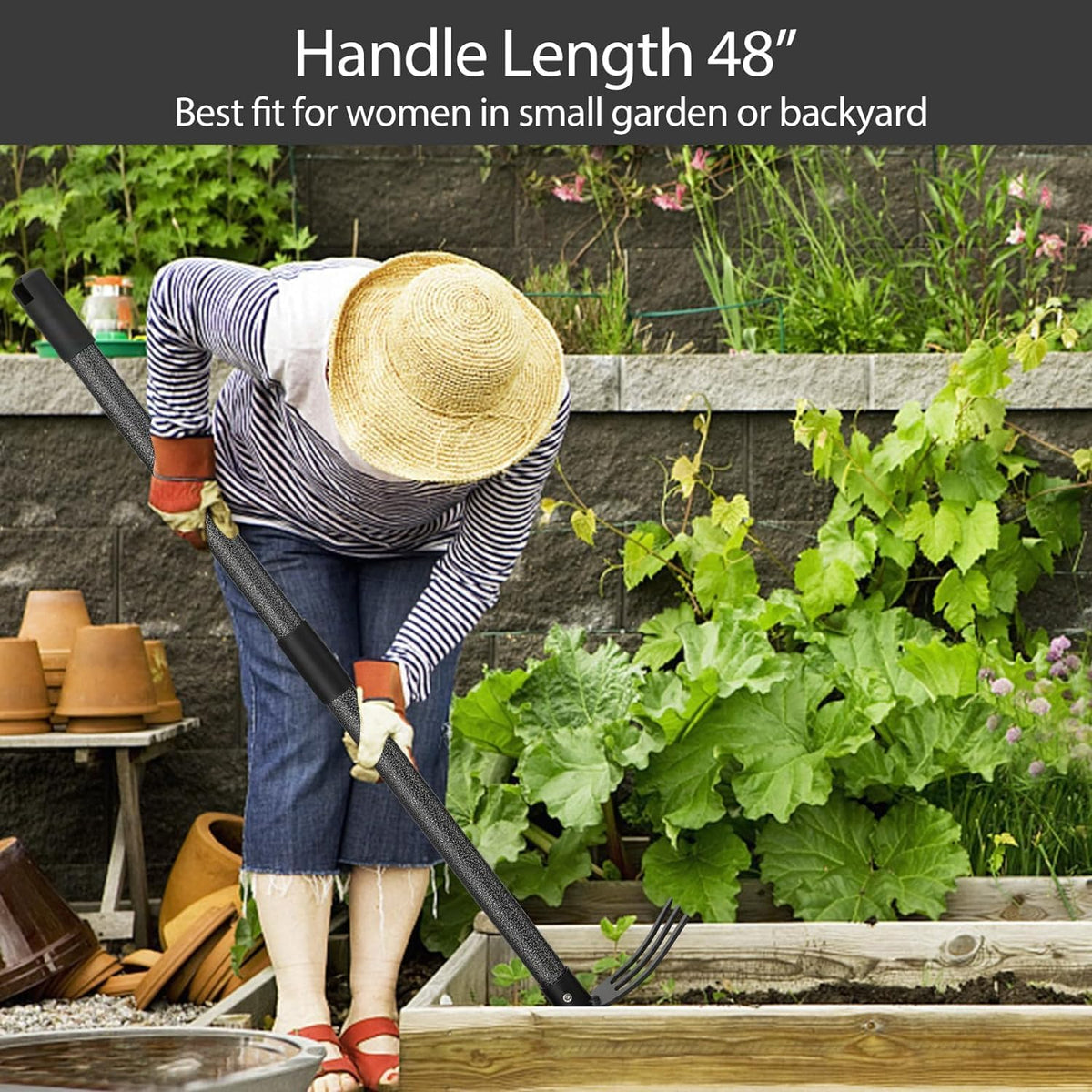 Hoe and Cultivator Gardening Hand Tools, Heavy Duty Stainless Steel Garden Hoe and 3 Fork Hand