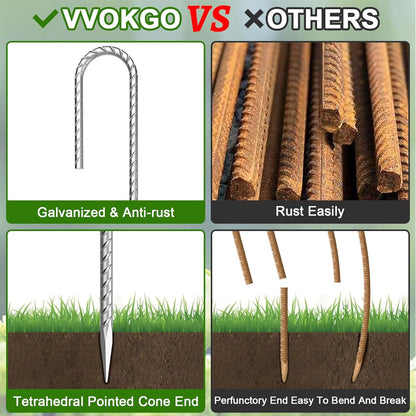 VVOKGO Rebar-Stakes-12-Inch J Hook Galvanized Tent Stakes Heavy Duty, 50-Pack Ground Chain Link