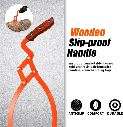 Log Grabber 20", 440LBS Logging Tongs with Gloves Handle Non-Slip Grip Hook, 2 Claw Skidding Tongs