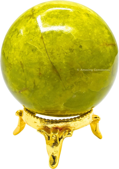 Amazing Gemstone Green Opal Crystal Ball with Stand - 2 Inches Crystal Sphere Meditation Balls for