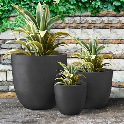 Kante 18",14",10" Dia Concrete Round Planters (Set of 3), Outdoor Indoor Large Planter Pots with