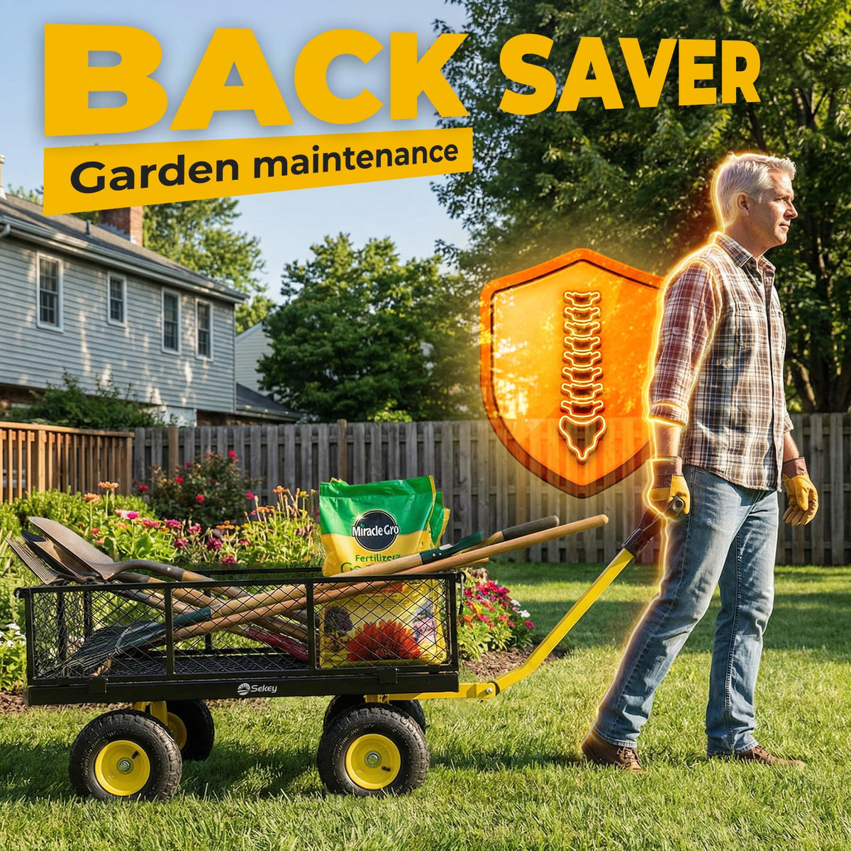 Sekey 1000lbs Heavy Duty Steel Garden Cart for Yard & Farm, Utility Wagon with Removable Sides
