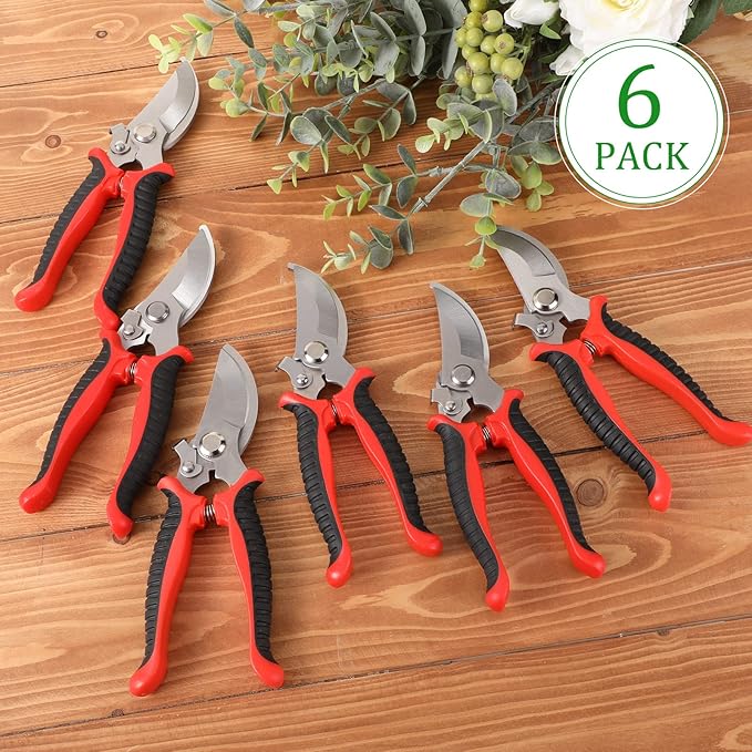 6 Pcs Garden Bypass Pruning Shears Bulk Heavy Duty Gardening Scissors Stainless Steel Blades