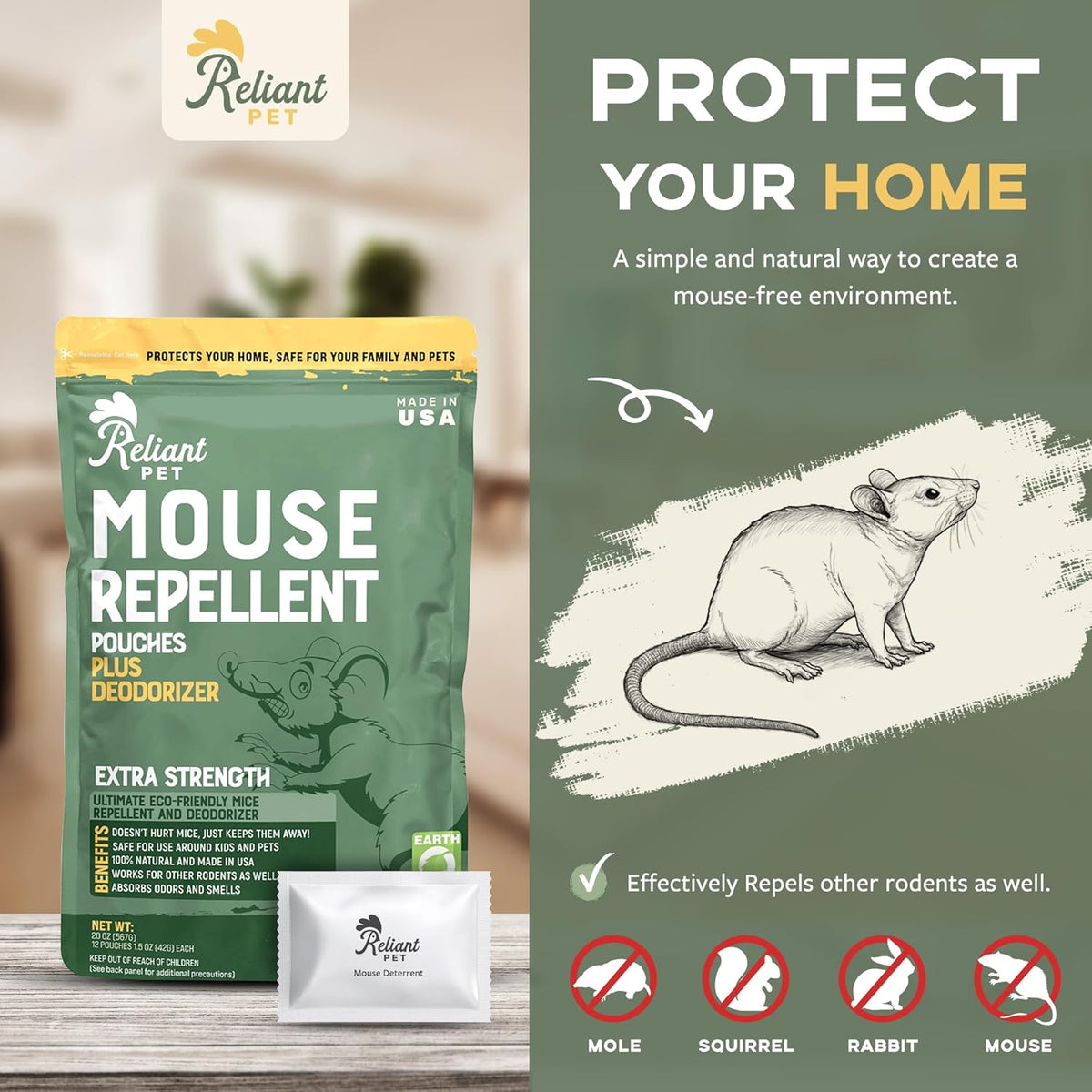 Mouse Repellent Pouches - Rodent Repellent Made in USA (12 Pouches) - Keep Rodents Out of Cars