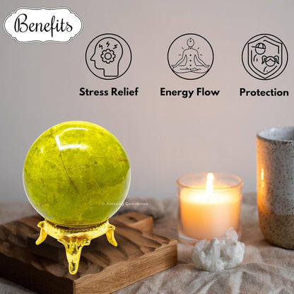 Amazing Gemstone Green Opal Crystal Ball with Stand - 2 Inches Crystal Sphere Meditation Balls for