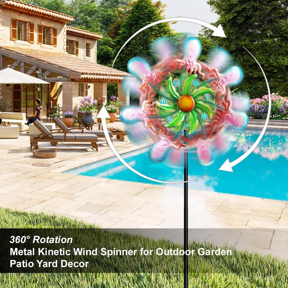 Jellyfish Wind Spinners - 39" Ocean-Themed Metal Wind Sculptures Garden Stake Art, 13.5” Windmill