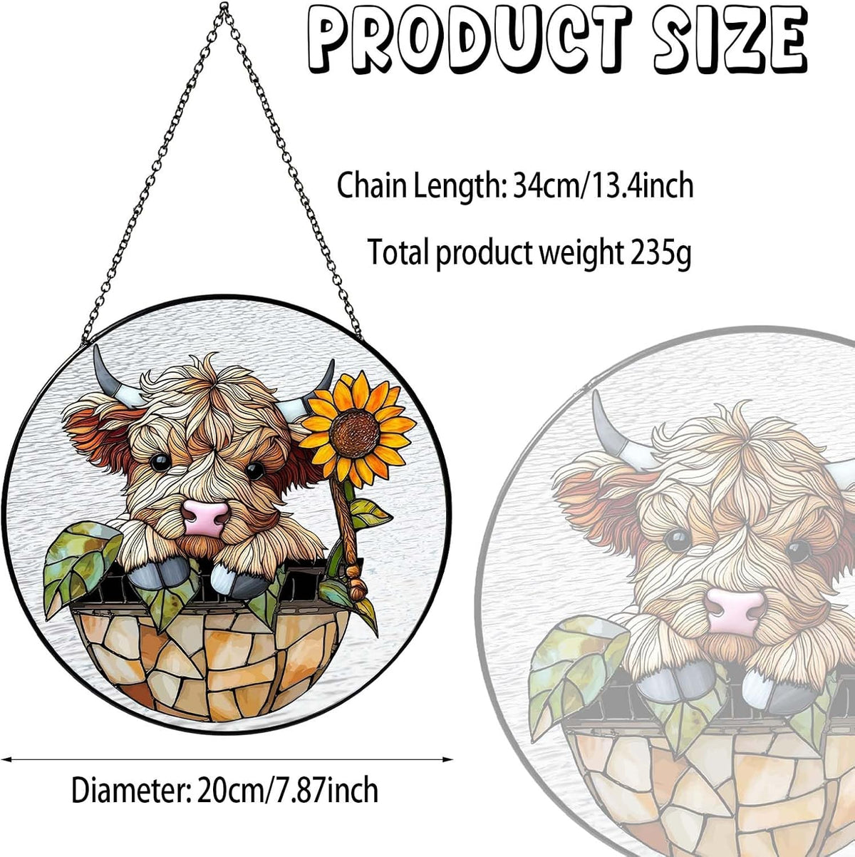 Sunflowers Highland Stained Glass Window Hanging Cowgirl Decor Highland Cow Gifts for Women