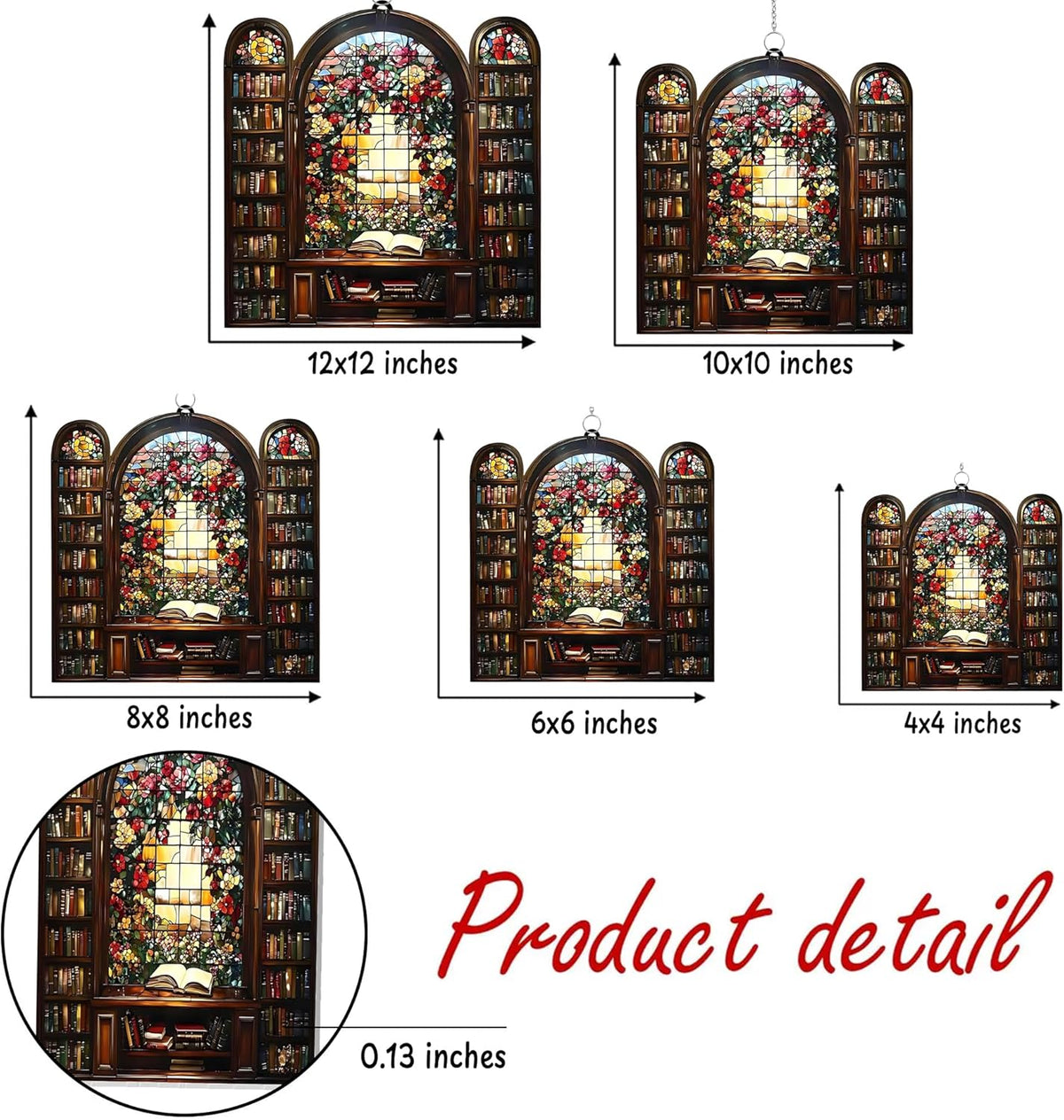 Flower Library Bookish Acrylic Suncatcher Stained Glass Effect Window Car Hanging Christmas