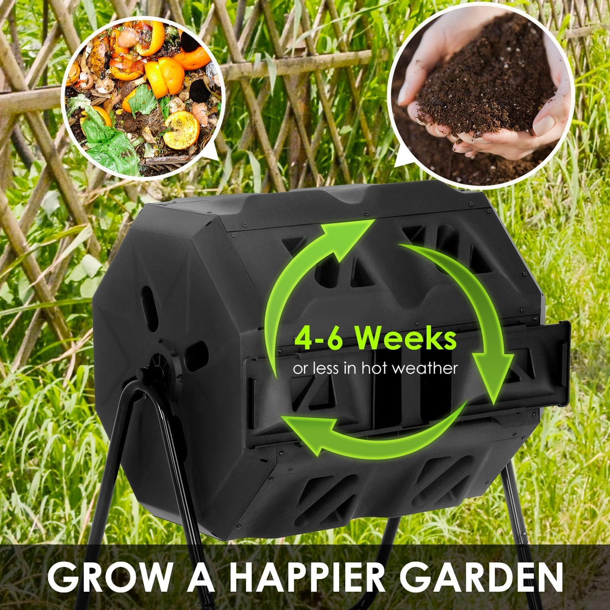 43 Gallon Compost Bin Outdoor Tumbling Composting Bins Compost Tumbler Bucket Trash Can w/Dual
