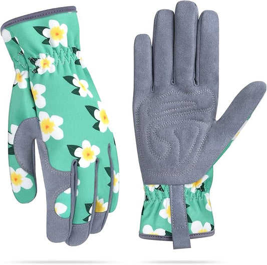 Womens Gardening Weeding Working Gloves, Leather Garden Glove for Women Thorn Proof No Stab for