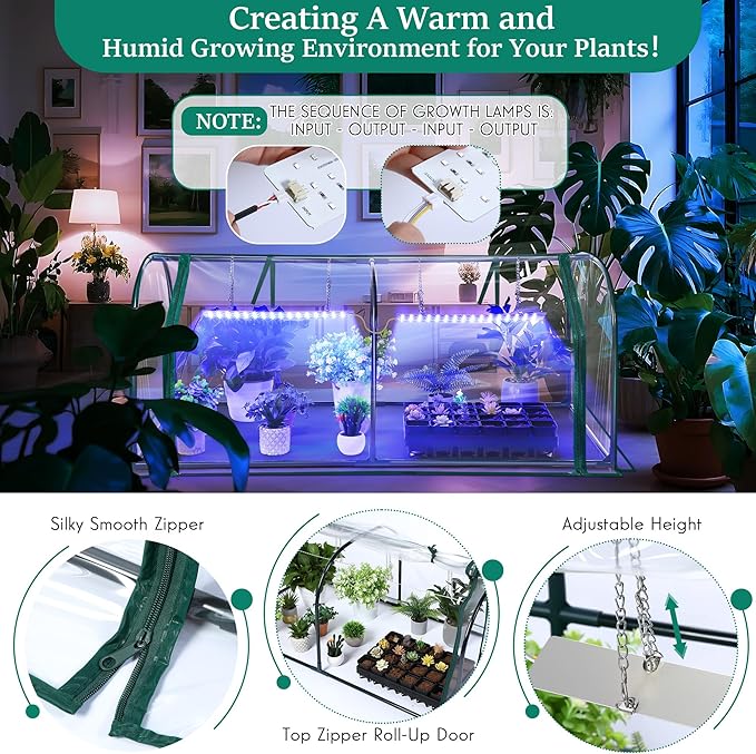 Meonum Indoor Greenhouse with Grow Lights, 51.18 "L x 25.59" W x 21.65" H Small to Medium Portable