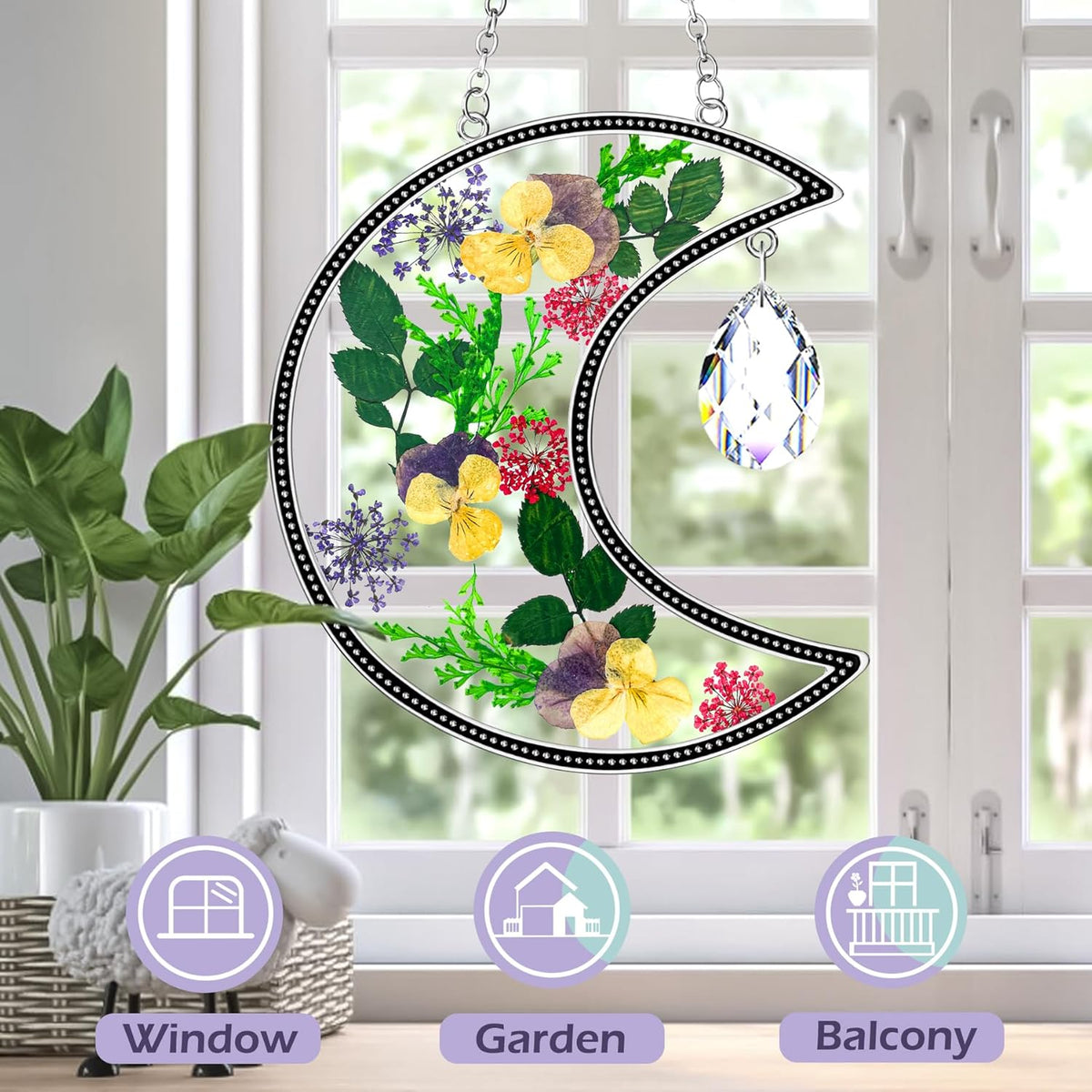 KY&BOSAM Moon Suncatcher Gifts for Mom Family Friends Stained Glass Suncatchers for Windows