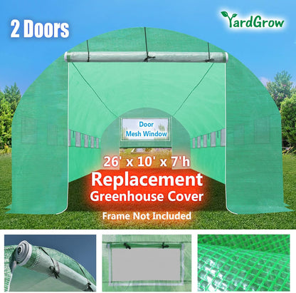YardGrow Greenhouse Replacement Cover Larger Walk in Outdoor Plant Gardening Greenhouse, 2-Doors