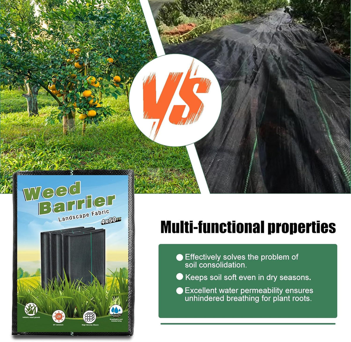 4 x 100FT Garden Weed Barrier Landscape Fabric Heavy Duty Weed Fabric Barrier Premium Garden Ground