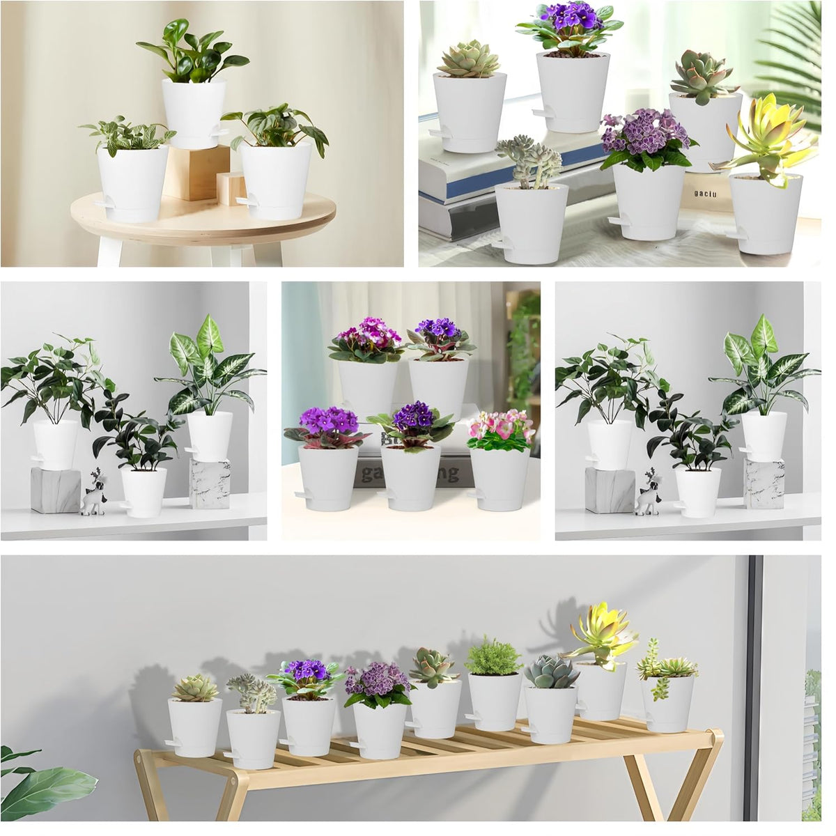 5 Pack 5 inch Self-Watering Pots, African Violets Planter with Drainage Holes and Reservoir, White