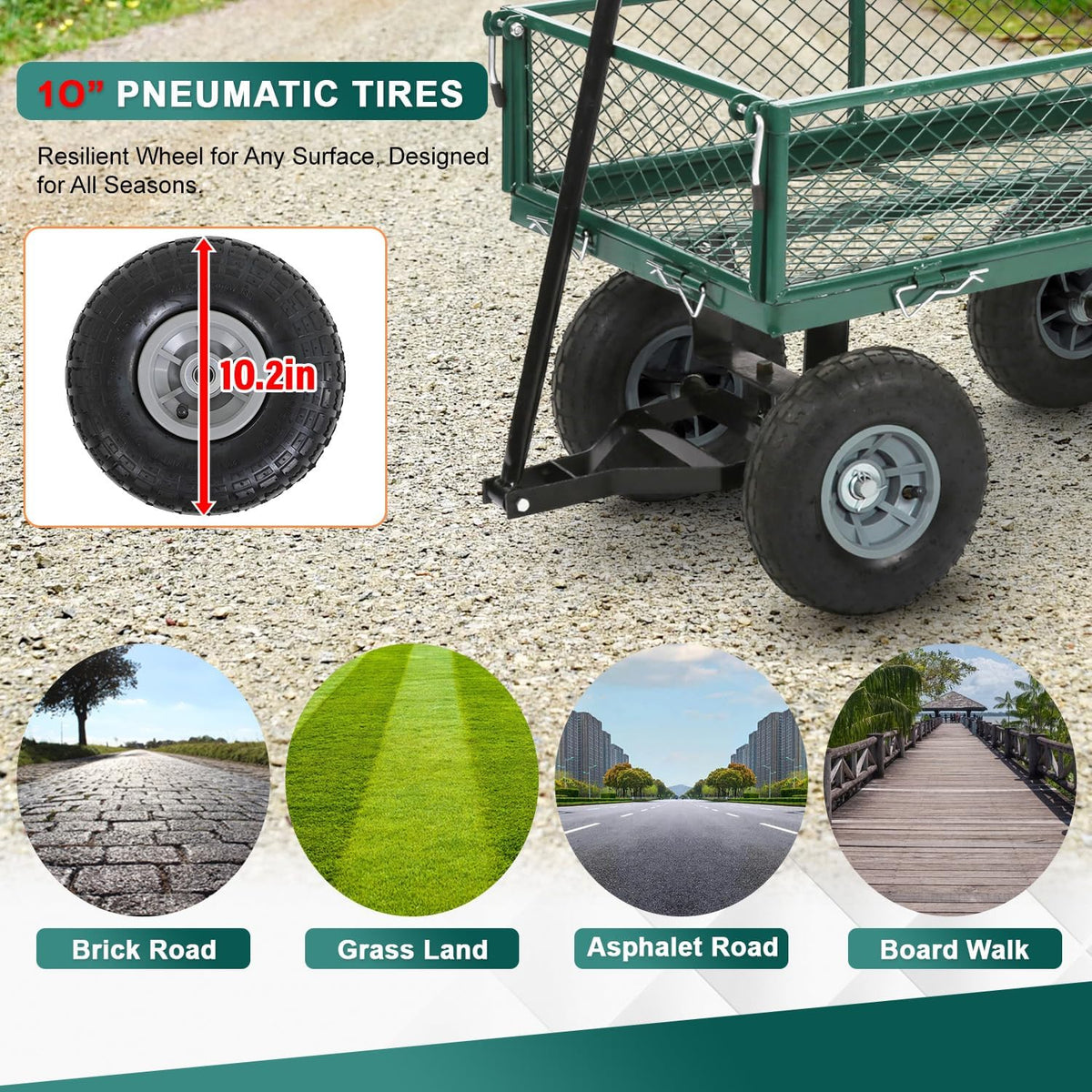 BestMassage Heavy Duty 500 Lbs Capacity Mesh Steel Garden Cart Folding Utility Wagon with Removable