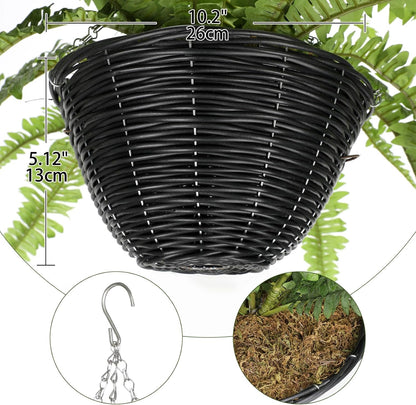 Hollyone 33" Artificial Boston Fern Hanging Basket Large 39 Leaves Fake Ferns in Rattan Pot