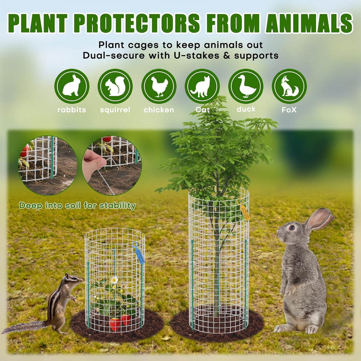 10-Set 12” x 24” Plant Protector from Animals, Hot-Dip Galvanized Metal Mesh Plant Cages