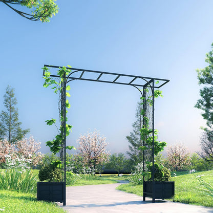 Zhongma Metal Garden Arbor with Planters, 83.5'' High x 90.5'' Wide, Outdoor Arch for Climbing