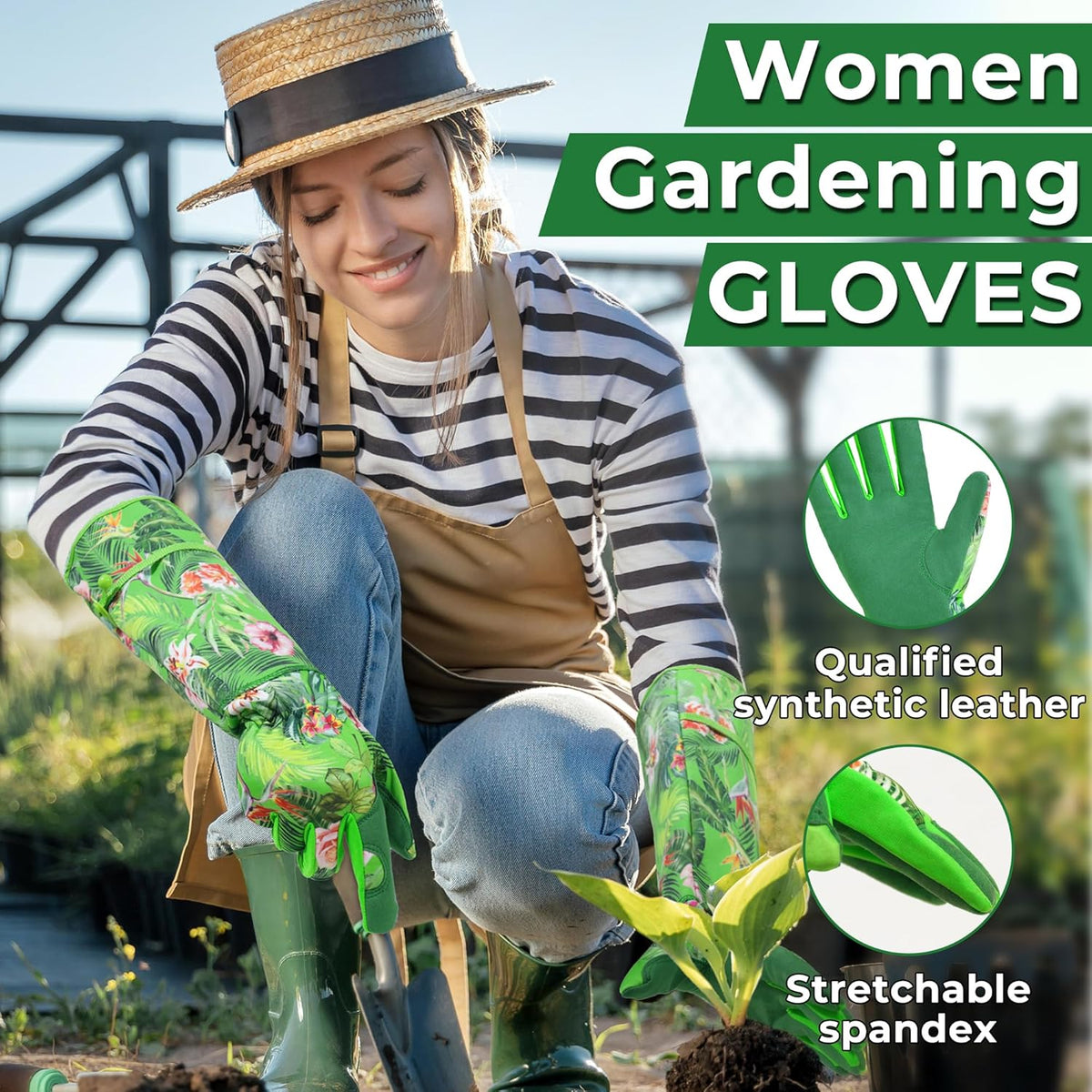 HANDLANDY Women Gardening Gloves, Scratch Resistant Breathable Ladies Rose Pruning Long Gauntlet