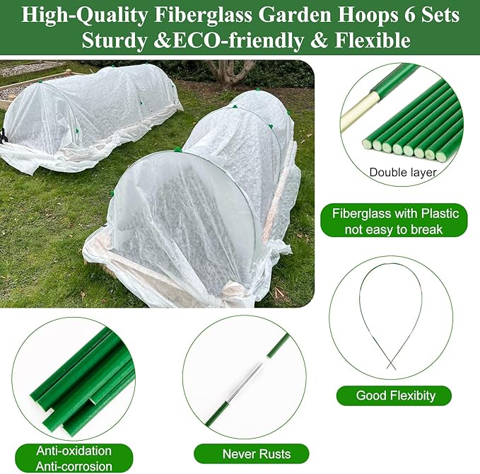 10X50FT Plant Covers Frost Protection Kit, Garden Hoops Kit for Winter Oudoot Plants, Floating Row