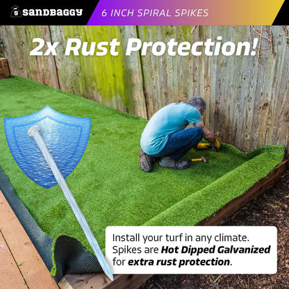 Sandbaggy 6 Inch Galvanized Artificial Turf Stakes - Spiral Landscape Nails - Ground Spikes/Pins