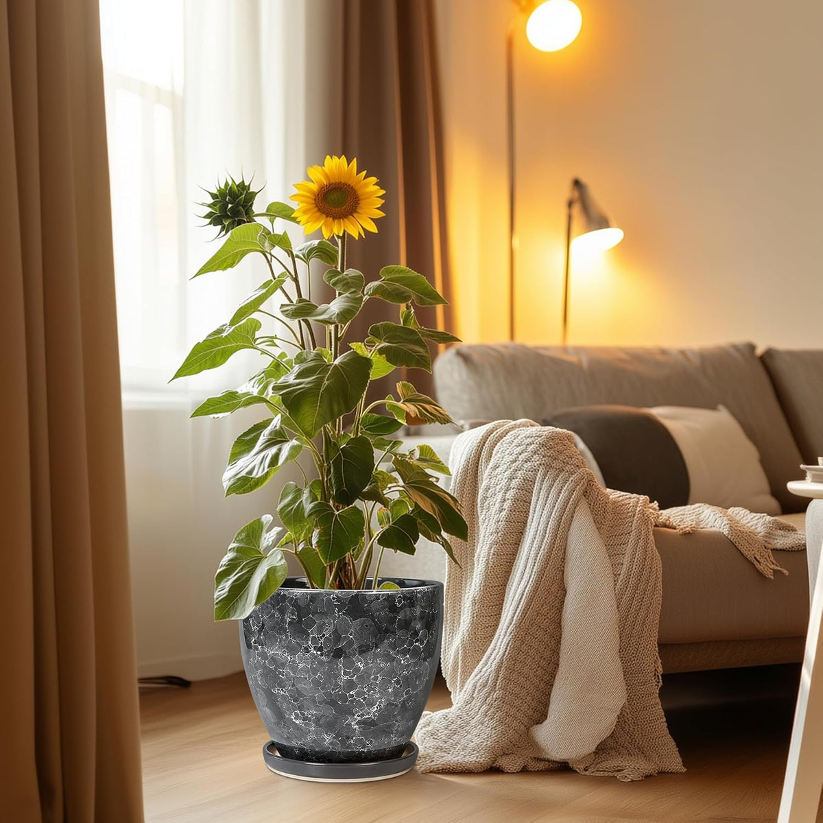 Ceramic Pots for Plants - 10 Inch Planter for Indoor Outdoor, Decorative Round Flower Pot with
