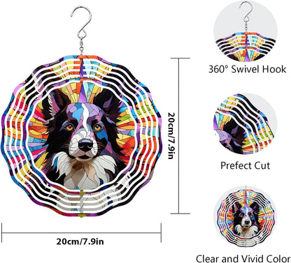 Border Collie Wind Spinner Pet Dog Memorial Gifts 3D Aluminum Metal Kinetic Hanging Wind Sculpture