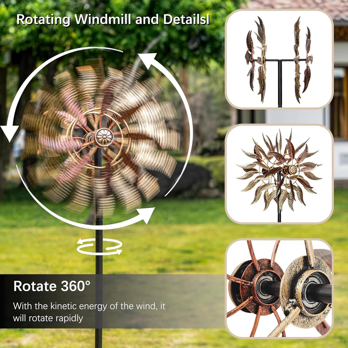Large Outdoor Metal Wind Spinner,Two-Way Wind Sculptures,360 Degrees Kinetic Wind Spinners Yard Art