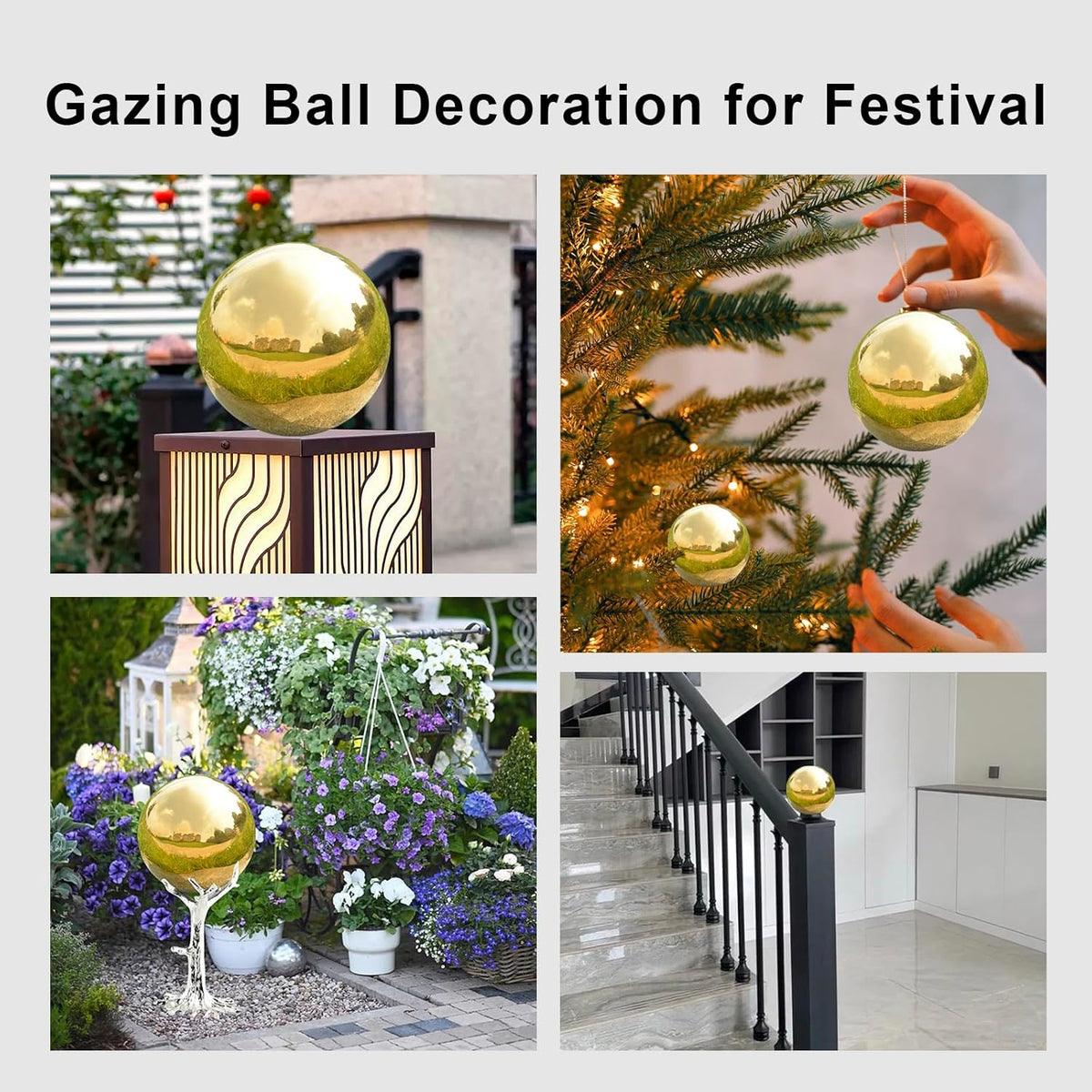 Nerien Gazing Ball, Stainless Steel Garden Mirror Globe, Polished Ornament Sphere, Hollow Floating