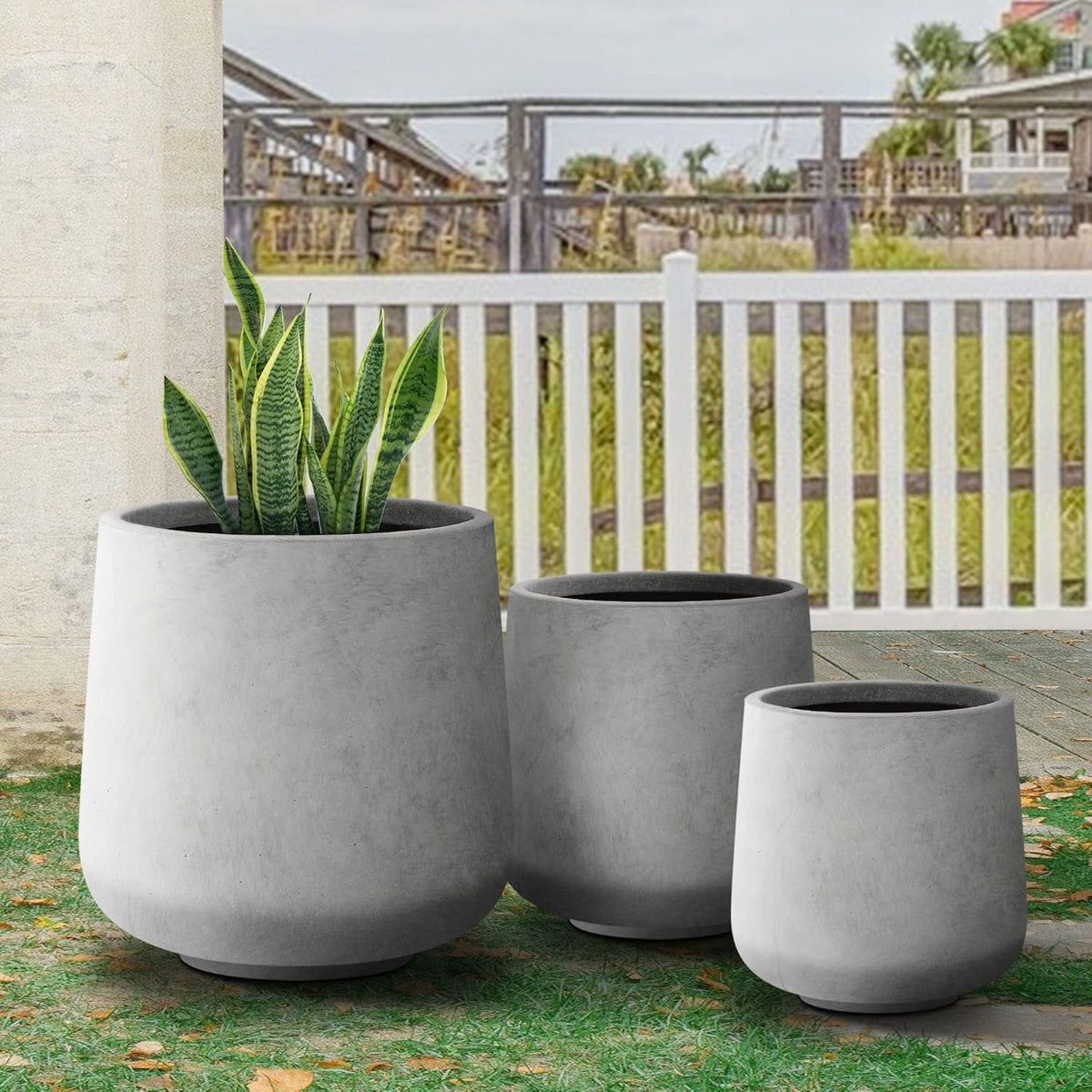 Kante 15.3"+11.6"+8.2" Dia Round Concrete Planter, Large Outdoor Indoor Planter Pots Containers