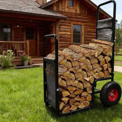 Firewood Cart: 44 X 27 X 20 in Heavy Duty 220 lbs Load Pneumatic Tires for Garden Backyard