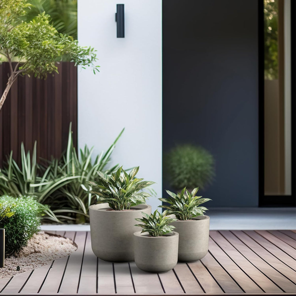 Kante 13",11",9" Dia Weathered Concrete Round Planters (Set of 3), Outdoor Indoor Modern Planter