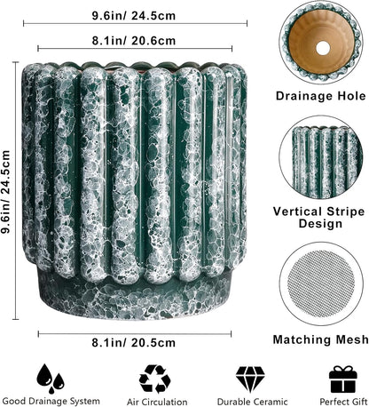 Ceramic Pots for Plants - 9.6 Inch Plant Pot Indoor with Drainage Hole, Large Ceramic Planters for
