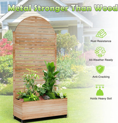 15.7"×70.9"×35.4" Metal Raised Garden Bed with Trellis and Wheels - Tall Trellis Planter Box for
