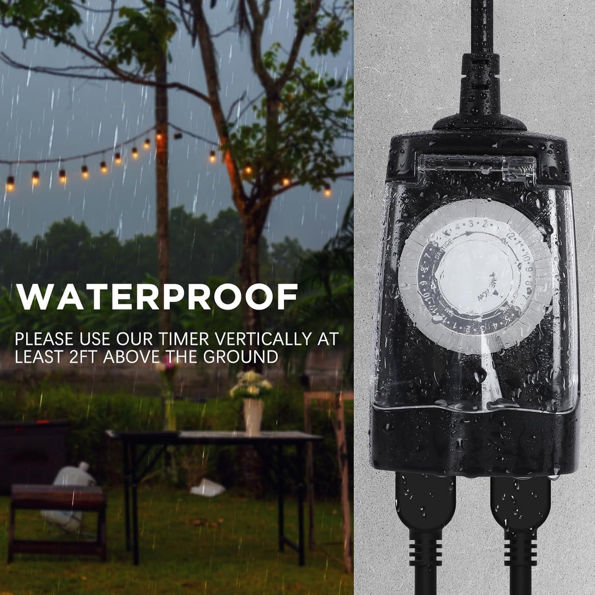 G-Homa 24 Hour Mechanical Outdoor Timer Outlet, Outdoor Timer for Lights, Waterproof, 2 Grounded