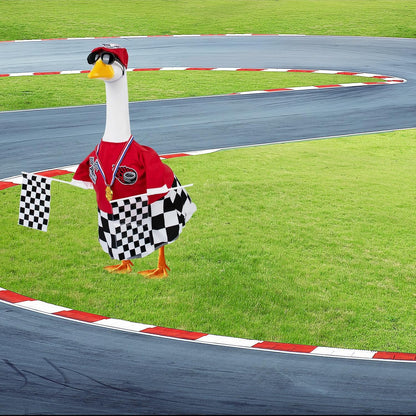 Porch Goose Outfits Cement Goose Race Car Driver Costume Clothing Racer Jumpsuit Clothes Goose