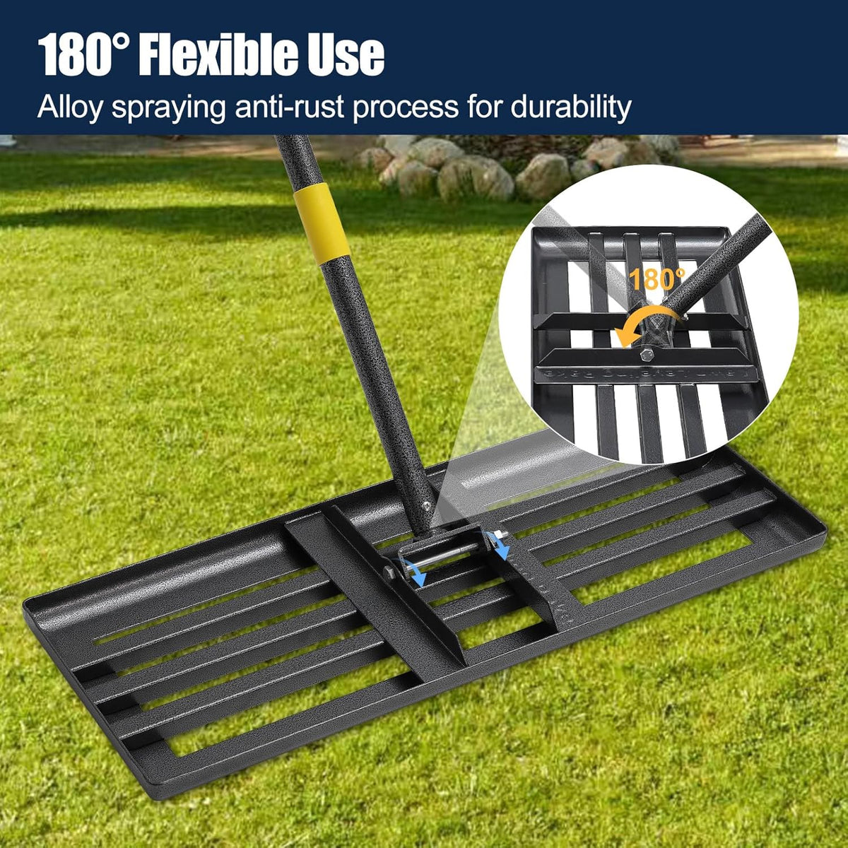 Extra Wide 30" Leveling Rake for Lawn Care - 60in Extendable Stainless Steel Handle with Ergonomic