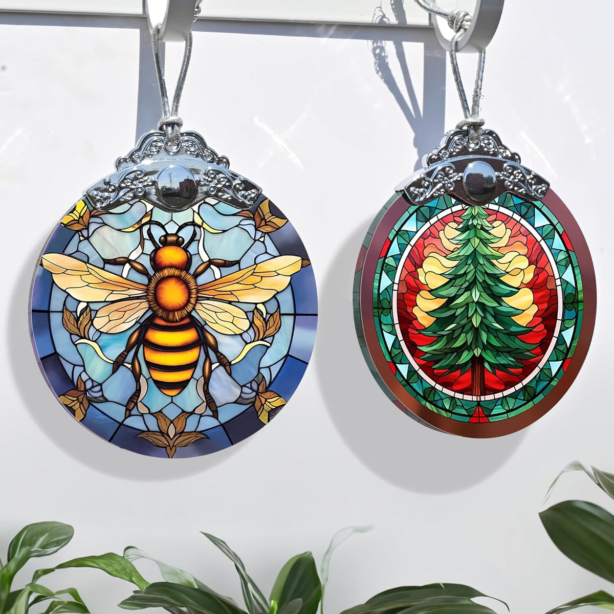 Stained Glass Christmas Ornaments, Jocidea Ornaments for Christmas Tree, Christmas Tree Decor