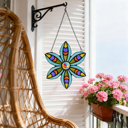 Stained Glass Tiffany Style Flower Window Hangings Sun Catcher (Blue)