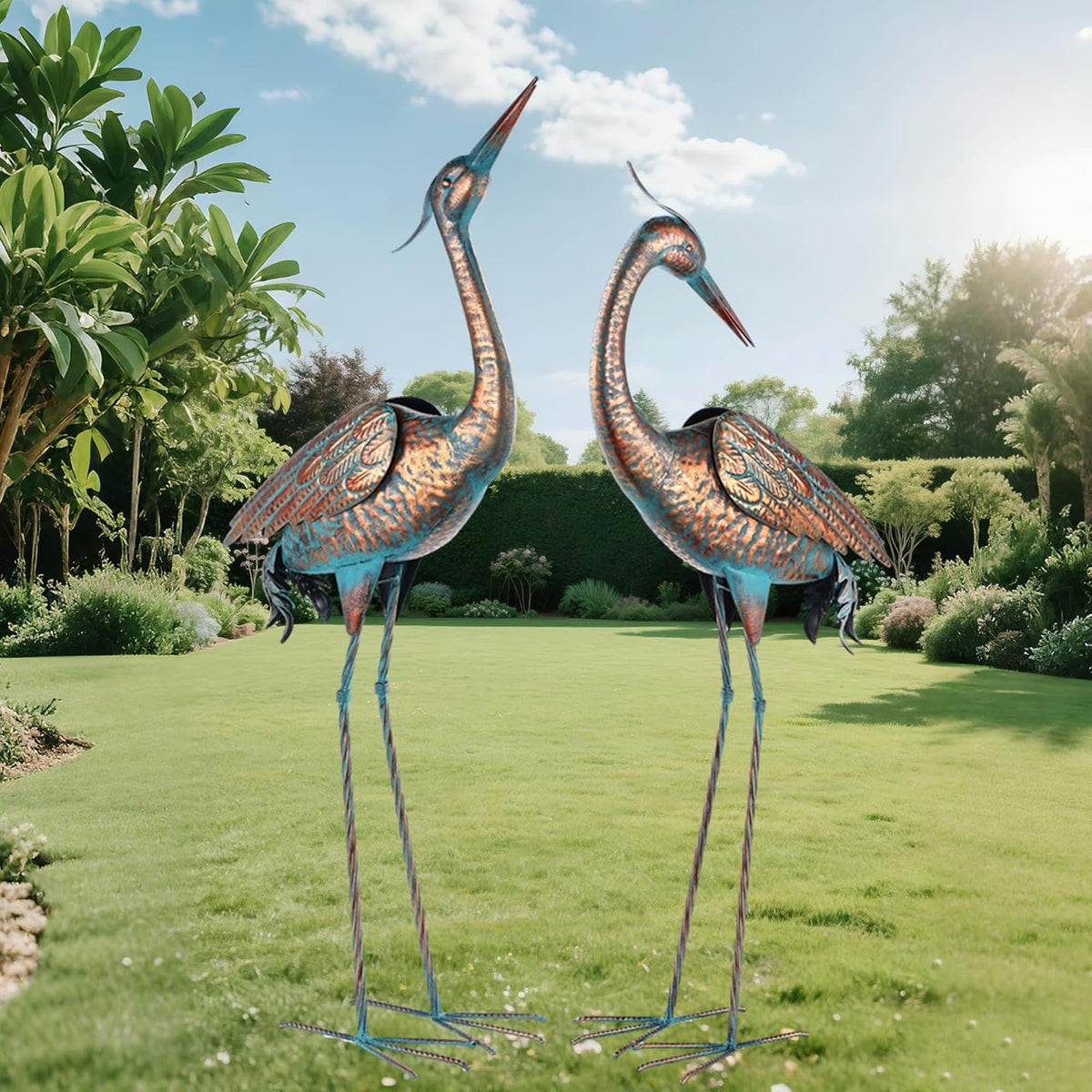 chisheen Garden Crane Statues Blue Heron Metal Yard Art Outdoor Decoration,Large Sculptures for