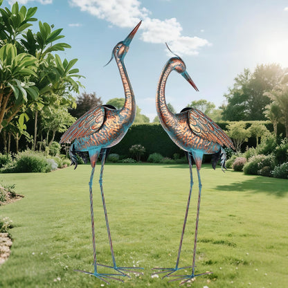 chisheen Garden Crane Statues Blue Heron Metal Yard Art Outdoor Decoration,Large Sculptures for