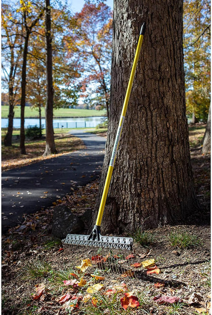 THE GROUNDSKEEPER II Rake 55-inch Lightweight Fiberglass Handle, 21-inch Head, Durable Steel Tines