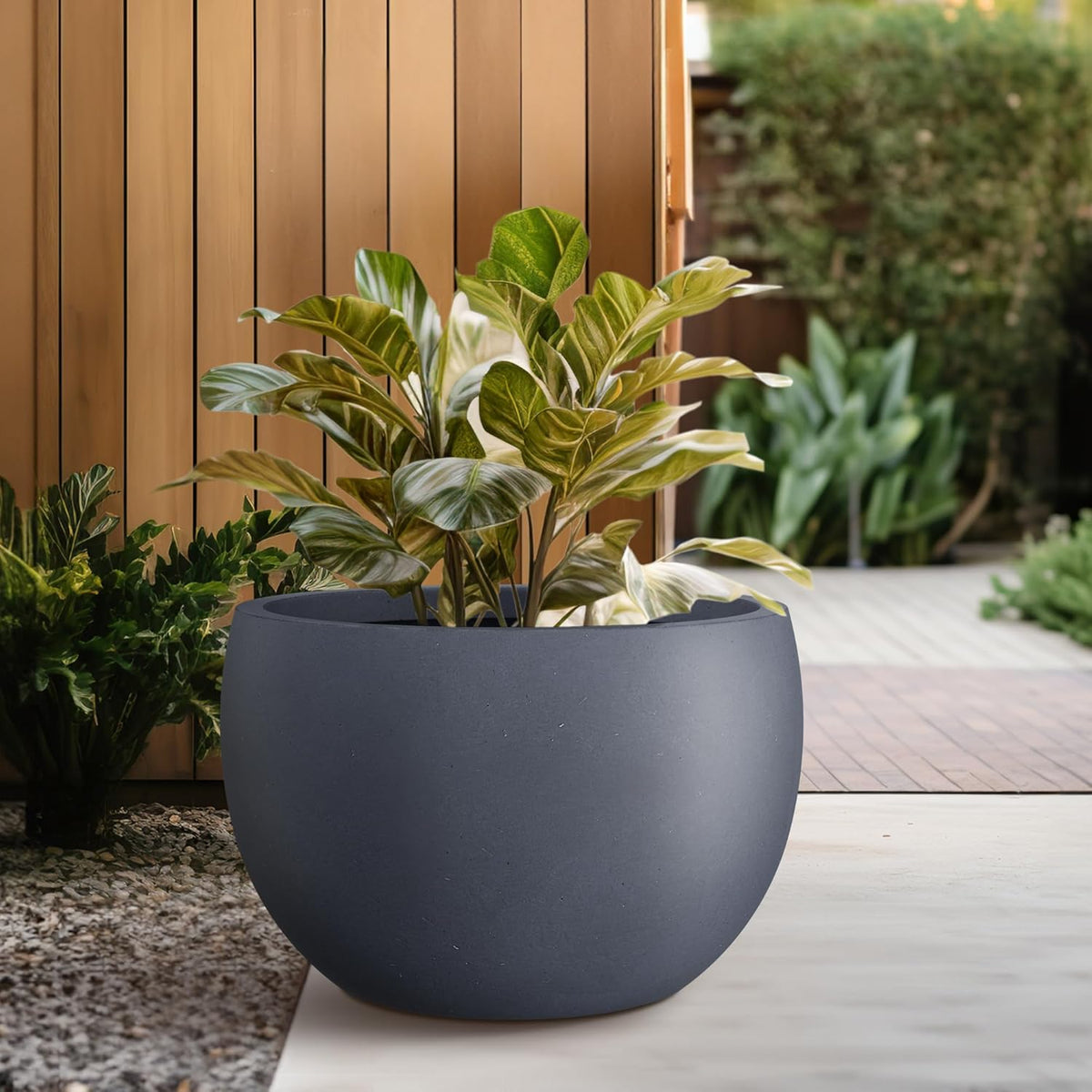 Kante 19.9" Dia Round Concrete Planter, Outdoor/Indoor Large Bowl Plant Pots with Drainage Hole and
